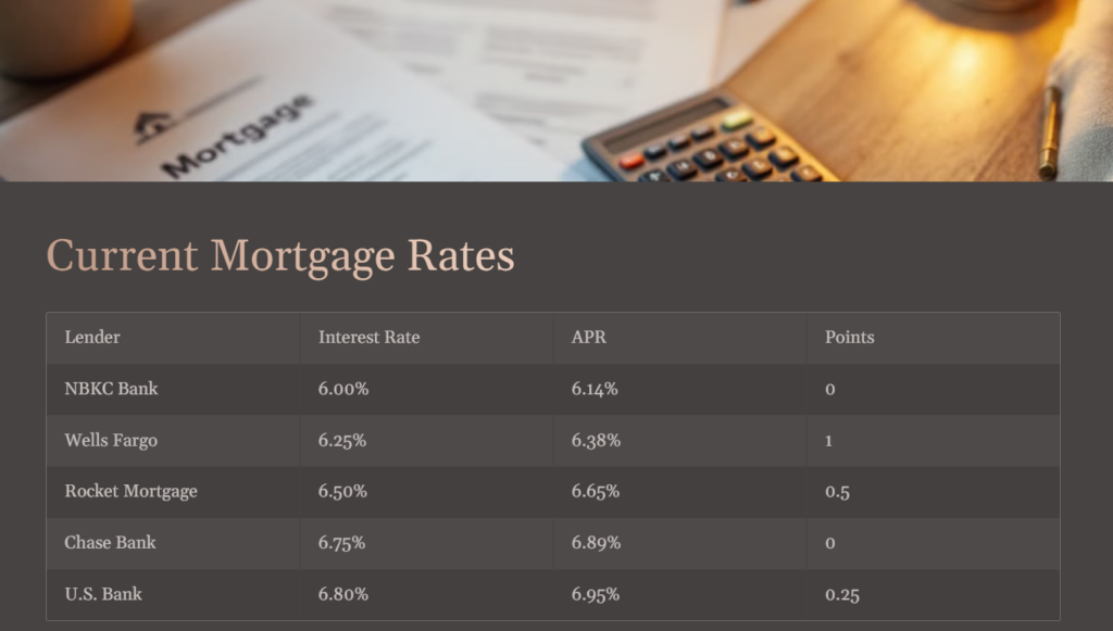 Current Mortgage Loan Rates, March 2025